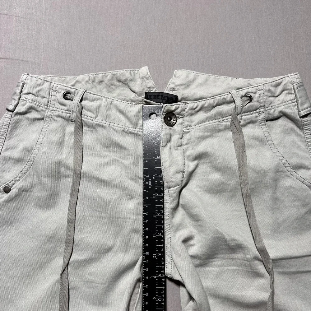 IKKS Cargo Pants Womens‎ 40 Light Gray Cropped Capri Drawstring Button Hem Twill